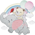 Osito Volando con su Elefante y Amigo Bunny