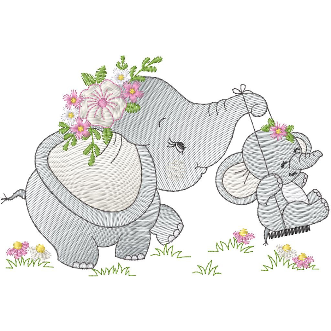 Mamá y Bebé Elefante Columpio