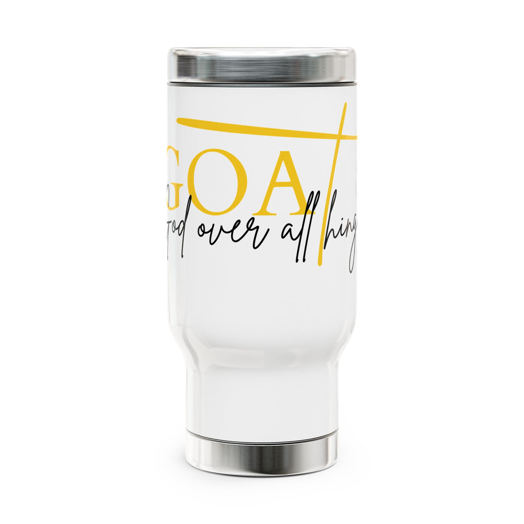 GOAT God Over All ThingsTravel Mug White- Stainless Steel Coffee Cup, Motivational Mug, Faith-Based Gift, Christian Travel Mug