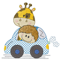 Niño y Su Jirafa en Carrito