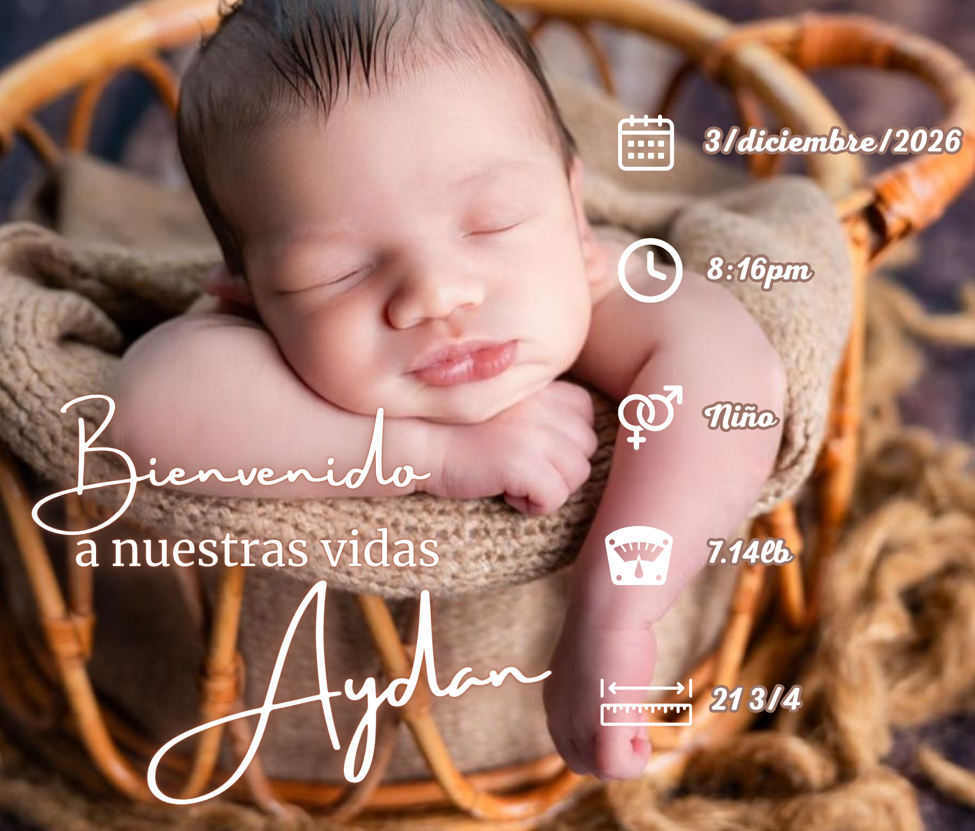 Tumbler Personalizado de Nacimiento para Niño – "Bienvenido a Nuestras Vidas" | 20oz Skinny