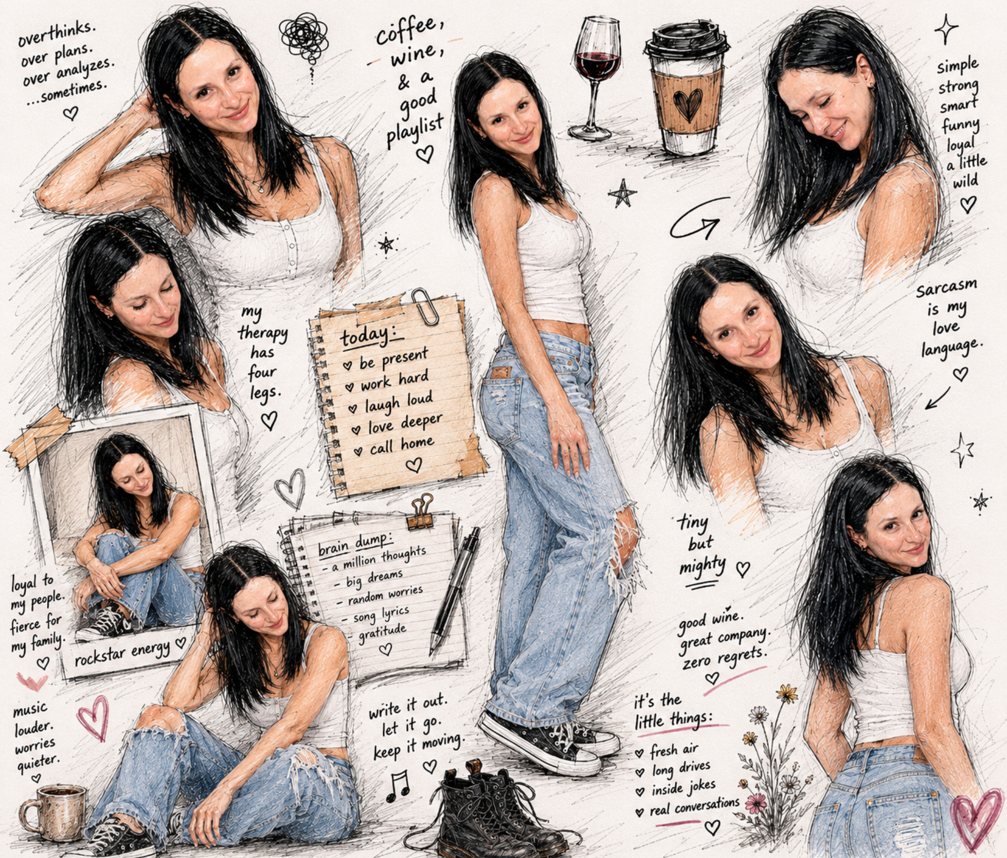 Tumbler Personalizado "Ella, Sin Filtros" – Diseño Sketch Inspiracional para Mujeres | 20oz Skinny