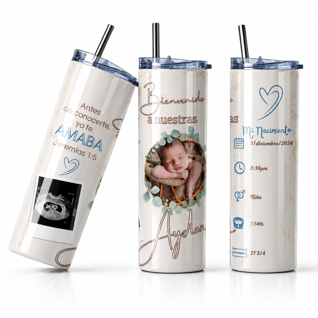 Tumbler Personalizado "Antes de Conocerte Ya Te Amaba" – Diseño de Nacimiento para Niño